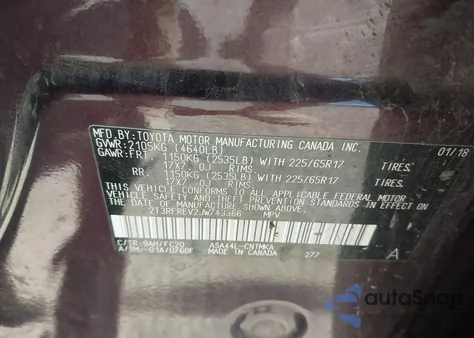 2018 Toyota Rav4 Xle from USA, damaged, VIN 2T3RFREV2JW743366